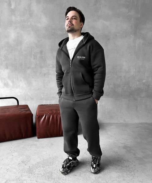 Чоловічий Теплий Графіт Принт S- XL Реалізм Флісовий Спортивний Костюм з Начосом (Худі + Штани) Kos16 _M фото